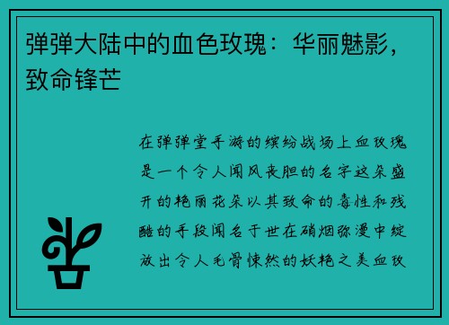 弹弹大陆中的血色玫瑰：华丽魅影，致命锋芒